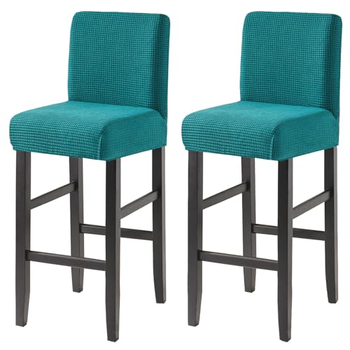 JHLD Bar Stool Covers, Plaid Furniture Chair Seat Cover Stretch Barstool Slipcover Dining Chair Covers Machine Washable for Living Room-Teal-Set of 2