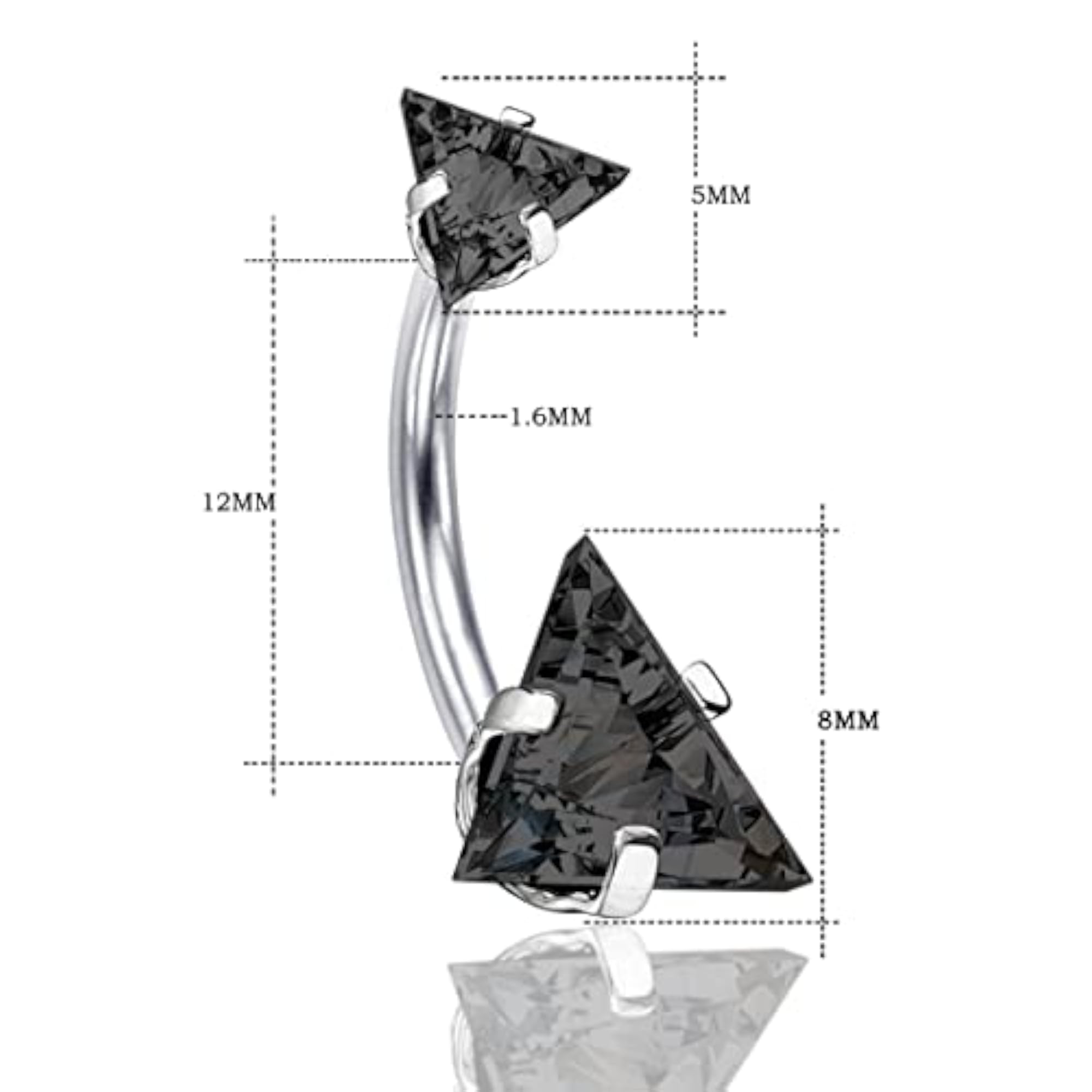 316L Surgical Steel Double Triangle Black Cubic Zirconia Belly Button Ring