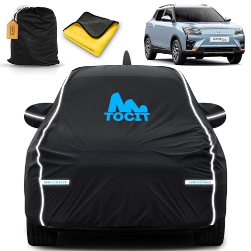 Image of XUV 400 Waterproof Long Life Car Cover with Safety Glow Reflective Strap, Premium Stretchable Velvet Velour Fabric, Machine Washable, Tri-Stitch Custom Fit with Mirror & Antenna Pocket