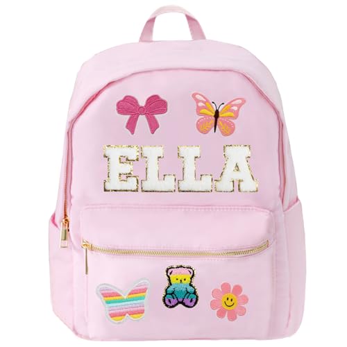 Personalized Name Backpack for Girls, Custom Nylon School Backpack with Patches, Birthday Gifts Bag for Boys and Girls, Christmas Gifts for Toddles Students