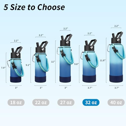 Image of BJPKPK 32oz Insulated Water Bottle with 3 Lids, Straw Lid & Handle