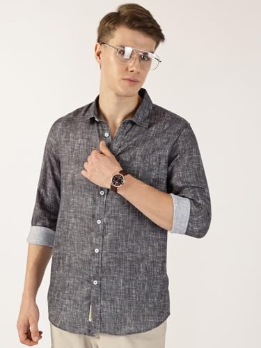 Image of Thomas Scott Men's | Printed | Textured Fabric | Full Sleeve | Regular Fit | Linen Blend | Single Pocket | Spread Collar | Casual Shirt