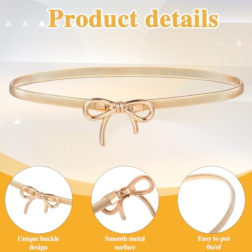 Thin Gold Belts for Women,Adjustable Bow Waist Belt Chain Stretchy Skinny Belt for Dresses Shirt Jeans3