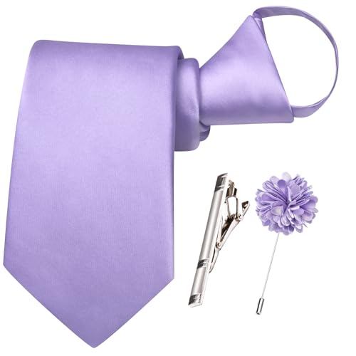 Image of Hi-Tie Pretied Boys Ties Solid Color Kids Adjustable Necktie Lapel Pin Clip Set Age 8-12 Wedding School Graduation
