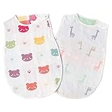 [マカロン] スリーパー 6重ガーゼ ベビー 赤ちゃん キッズ パジャマ 2枚セット 寝袋 春夏秋冬 コットン 100% 寝冷え防止 出産お祝い ギフト65*40cm(新生児〜３歳