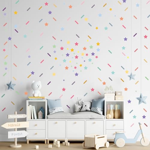 Stickers de pared estrellas y confeti coloridos, 150 y 300 piezas miniatura 6
