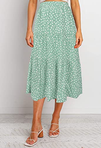 MEROKEETY Women's Boho Leopard Print Skirt Pleated A-Line Swing Midi Skirts