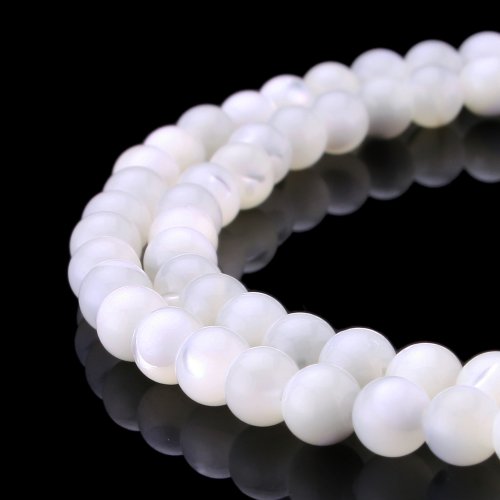 BEADNOVA Natural White Mother of Pearl Shell Beads Natural Crystal Beads Stone Gemstone Round Loose Energy Healing Beads with Free Crystal Stretch Cord for Jewelry Making (4mm, 94-96pcs)