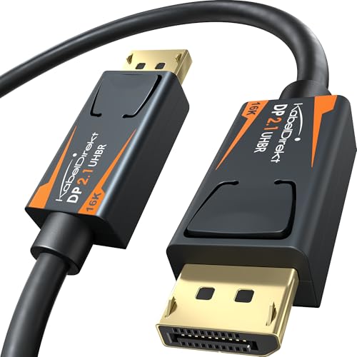 KabelDirekt – Cable DisplayPort 2.1/DP 2.1 – 2m – UHBR, DP80 con 80 Gbit/s para PC/Tarjetas Gráficas con FreeSync/G-Sync, Resoluciones y Frecuencias de Actualización: 16K@60Hz, 8K@120Hz, 4K@240Hz