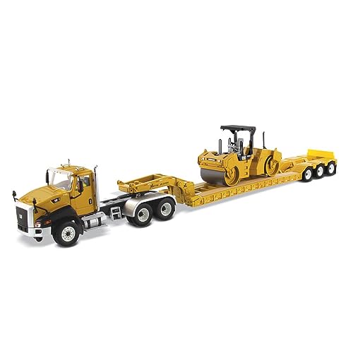 Diecast Masters 1:50 Scale Caterpillar CT660 Day Cab Tractor and XL120 Lowboy Trailer with Cat CB-534D XW Vibratory Asphalt Compactor | Core Classics Series Collectible 85601C