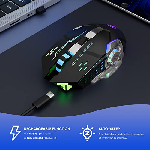 image for MELOGAGA Wireless Gaming Mouse Bluetooth Mouse RGB Rechargeable 2.4G U