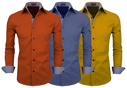 Image of Zombom Men's Combo Regular Fit Cotton Blend Full Sleeve Casual Shirts Pack of 3