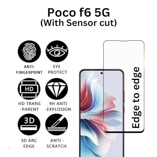 Image of iWishKart HiS Poco F6 5G Tempered Glass [with warranty] screen protector guard Full Edge to Edge 9H Full Glue FHD with Easy Installation kit (pocof6)
