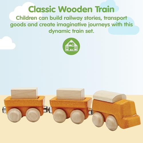 Image of PlanToys Cargo Train Wooden Montessori Vehicle Toy | Early Movement, Imagination and Practical Life Exploration | Eco Friendly Train Set with Cargo Blocks for Meaningful Play