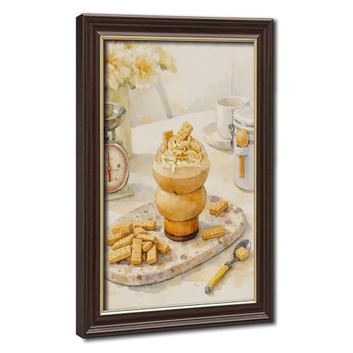 Aquarelle de cookies au café pour déco cuisine minimaliste 30x45 cm