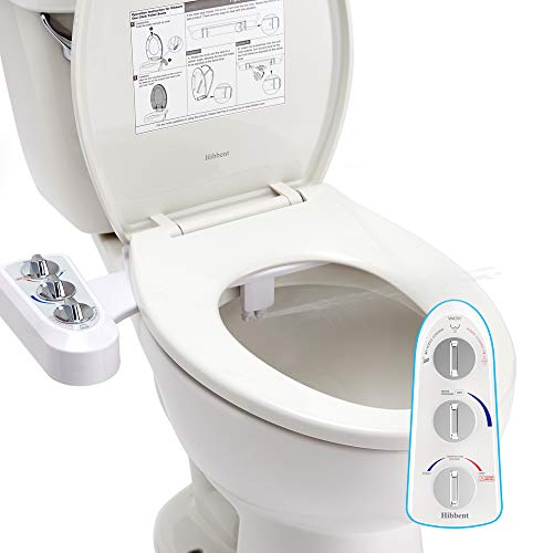 Hibbent Bidet Attachment for Toilet, Self Cleaning Dual Nozzle, Hot & Cold Water Spray Non-Electric Mechanical Bidet Toilet Seat for Rear or Female Washing Sanitizing, Adjustable Water Press