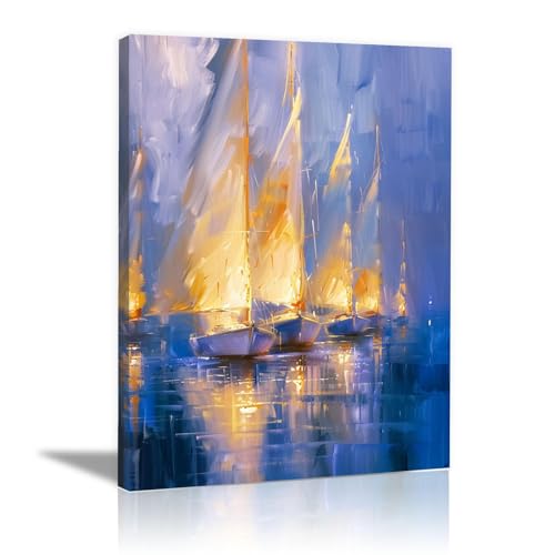 Tableau bateaux à voile 50x70cm encadré pour décoration murale moderne WODJEM