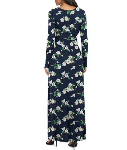 Image of LILBETTER Women Long Sleeve Deep V Neck Loose Plain Long Maxi Casual Dress