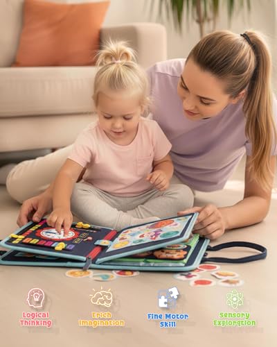 Image of Montessori Busy Book, 8-Page Sensory Activity Toy, Blue