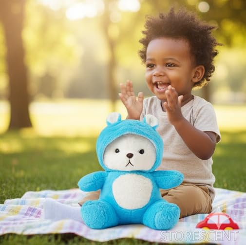 Image of Storescent Hooded Teddy Bear Plush Toy | Soft & Cute Stuffed Animal Toy for Hugging for Kids & Loved Ones - Blue 45cm