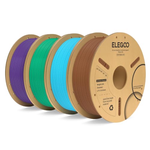 Image of ELEGOO PLA Plus Filament 1.75mm Bundle 4KG, PLA+ Tough 3D Printer Filament Dimensional Accuracy + /- 0.02mm, 4 Pack 1kg Spool(Brown /Sky Blue /Sea Green Purple)