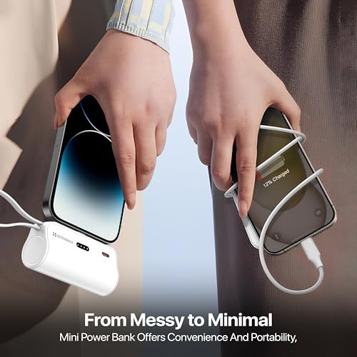 Image of Portable Power Bank 5000mAh with Built-in Type-C Cable, LED Battery Indicator, USB-C Input Port, White