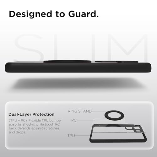 Image of RIGGEAR Shockproof Sleek Hybrid Armor 360 Rotating Magnetic Ring Stand Back Cover Case Compatible with MagSafe Accessories for iQOO Neo 9 Pro 5G (Clear PC + Black TPU Bumper)