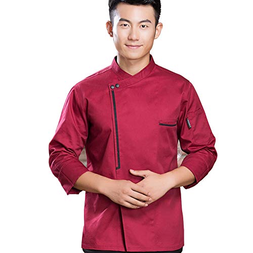 RIsxffp Chaqueta de chef ropa de cocina unisex servicio de alimentos uniforme de manga larga cocinero de la cocina traje de abrigo Red M