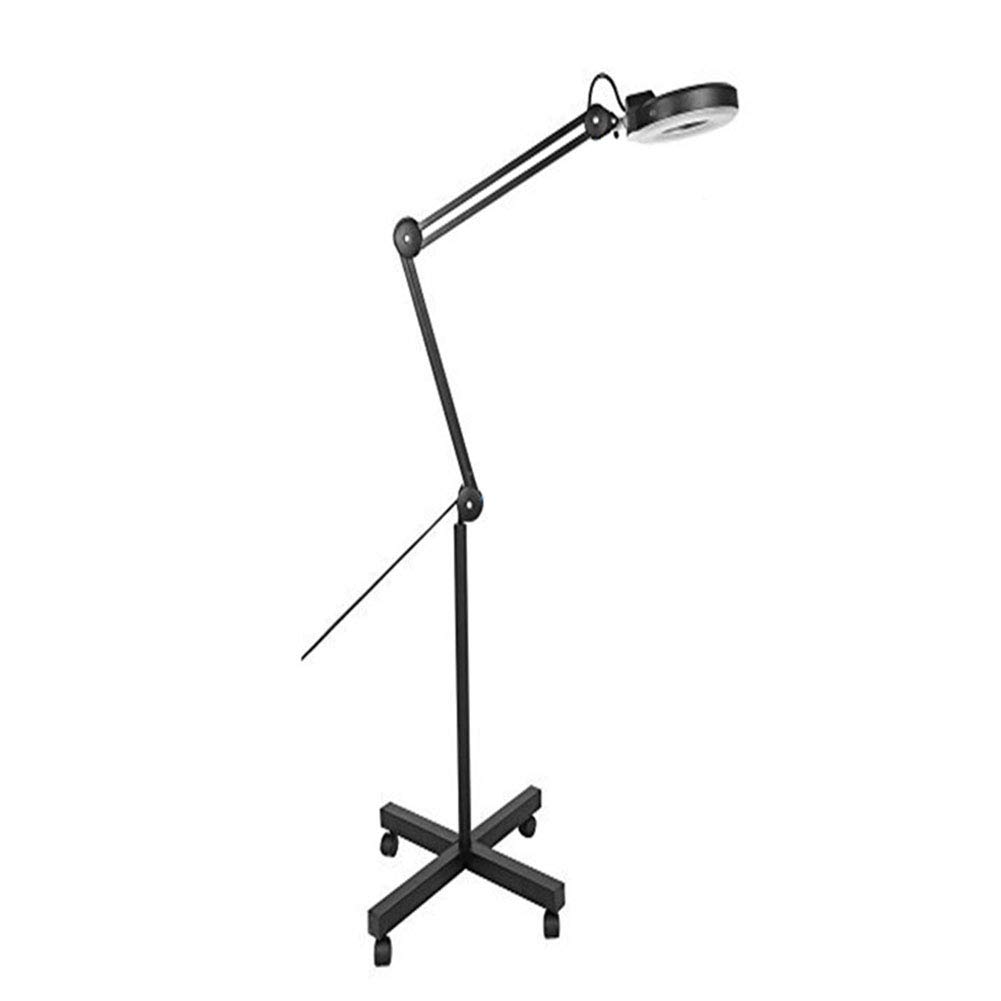 Aioneer 5X Led Magnifying Glass Floor Lamp - 4 Wheel Rolling Base Adjustable Swivel Arm Reading Magnifier Light With Gooseneck - For Professional Tasks,Jewelry,Sewing, Crafts