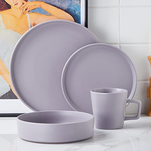 Image of Stone Lain Cleo Stoneware 32-piece Round Dinnerware Set, Light Gray,Service For 8,Coupe - Celina