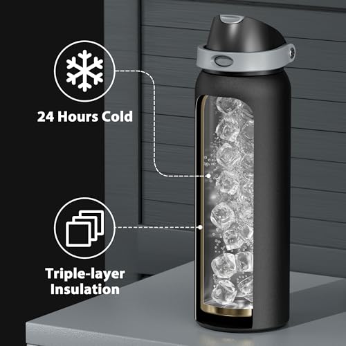 Image of 40 oz Insulated Water Bottle for Sports: Meoky Stainless Steel Water Bottle with 2-in-1 Straw and Spout Lid - Leak Proof, Cold for 24 Hours, Protective Silicone Base, BPA-Free for Gym, Night