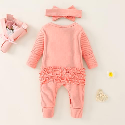 Yvowming Newborn Baby Girl Fall Winter Outfits Clothes Knit Romper Coming Home Outfit for Baby Girl3