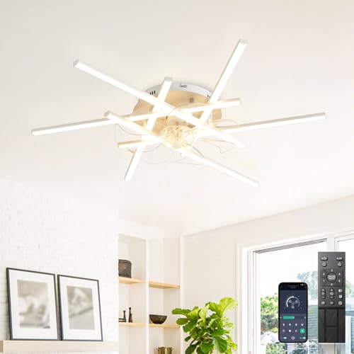 AQLEDY 85CM Ventilador De Techo Con Luz Silencioso Y Mando A Distancia, Lampara Ventilador Techo Dormitorio Salón LED Regulable, 6 Velocidades Reversible DC Motor Ceiling Fan with Light-White