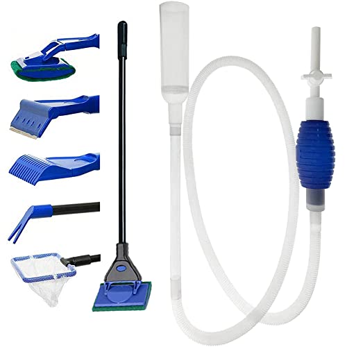 SLOCME Kit de nettoyage d'aquarium 5 en 1 avec pompe siphon à gravier - Nettoyeur manuel pour aquarium pour changement d'eau et élimination des algues