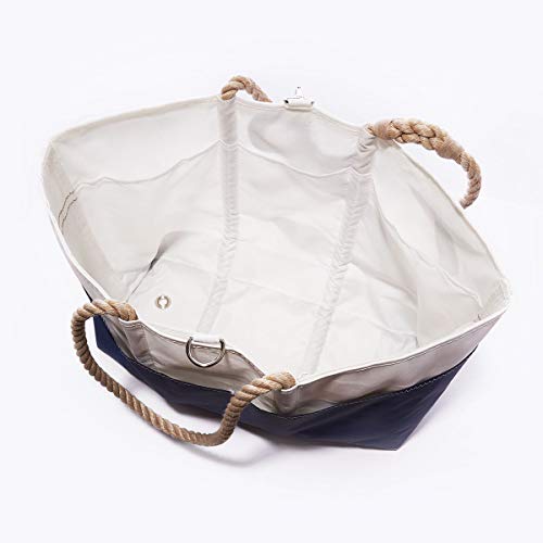 Sea Bags Recycled Sail Cloth Beach Bag, Navy Anchor Beach Tote, Water Resistant Large Travel Carryall with Pockets - Made in the USA4
