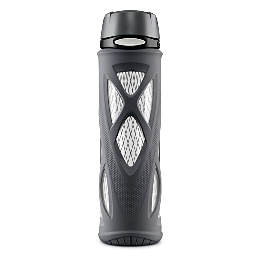 ZULU Atlas Glass Water Bottle with Silicone Sleeve, 20 oz, Grey