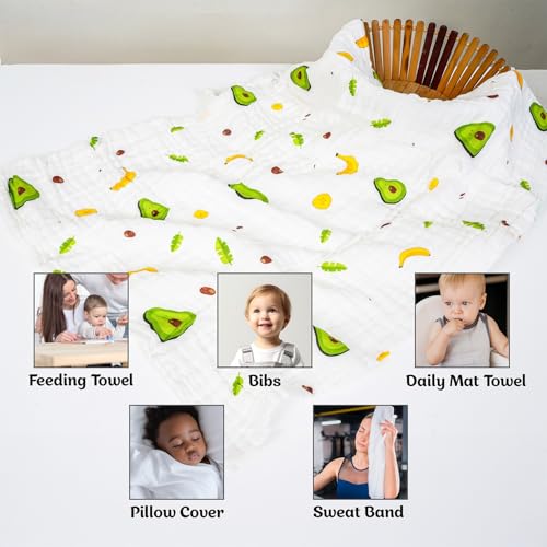 Image of Muslin Bath Towel for Babies - 6 Layer Premium Cotton, Super Soft, Breathable & Highly Absorbent, Gentle on Sensitive Skin for Kids Boys and Girls (105 * 50 CM, Avocado)