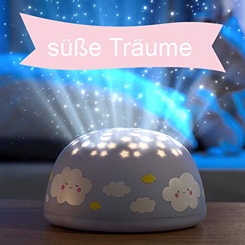 LED Nachtlicht für Kinder"blaue Wolken", Sternenprojektor, Farbwechsel Modi für Kleinkinder und Kinder, 5 Wiegelieder und 30 Minuten Timer Cover