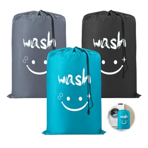 HMCEY 3 Wäschesäcke Schmutzwäsche Reise 61 X 91 cm Dreckwäsche Beutel Schmutzwäschebeutel Camping Wäschebeutel Mit Kordelzug Laundry Bags Travel Wäschetasche Faltbar Waschesammelsack für Schlafsaal