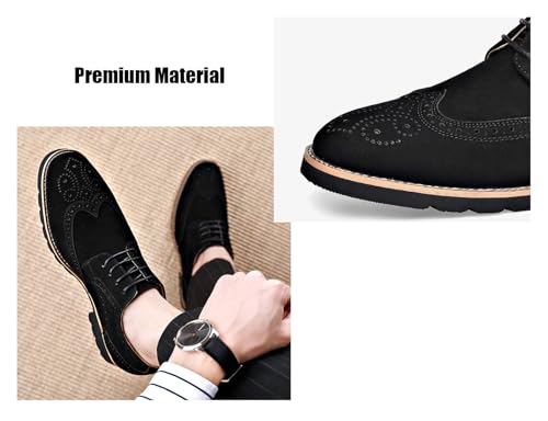 Men's Suede Wing Tip Round Toe Formal Wedding Brogues Retro Patchwork Block Heel Tuxedo Dress Derby Oxfords for Party Business2