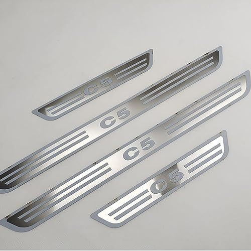 Symilov Voiture Acier Inoxydable Seuil Porte Plaques pour Citr-oen C5 2010-2016, 4 Pièces Threshold Bar Protection Autocollant Anti-Rayures Anti-Dirty...