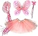Tante Tina - 4-pièces Déguisement de fée Papillon - Ailes, Baguette, Diadème et Jupe - Rose Clair avec Diadème