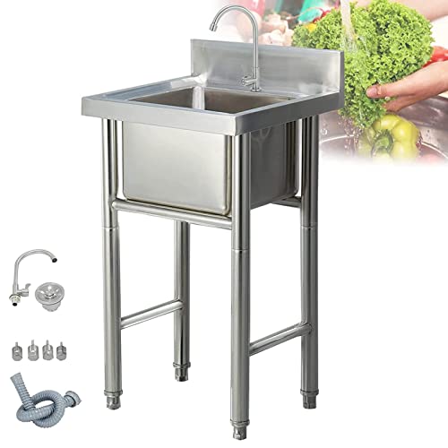Fregadero Comercial para el hogar, Todo en uno, pequeño Lavabo Comercial/doméstico, de Acero Inoxidable 304, de un Solo tazón, para baño, Restaurante, Granja, preparación