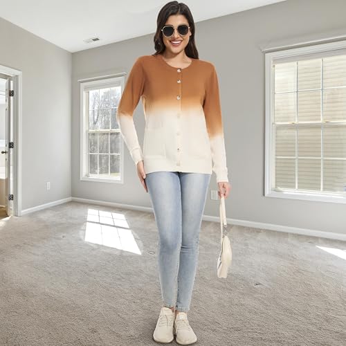 Women's Crew Neck Long Sleeve Cardigan Sweaters Casual Open Front Button Down Shrug with Pockets Knit Outwear4