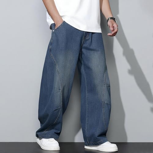 Mens Baggy Jeans Y2k Wide Leg Loose Fit Jeans Irregular Sutures Streetwear Denim Washed Hip Hop Pants4