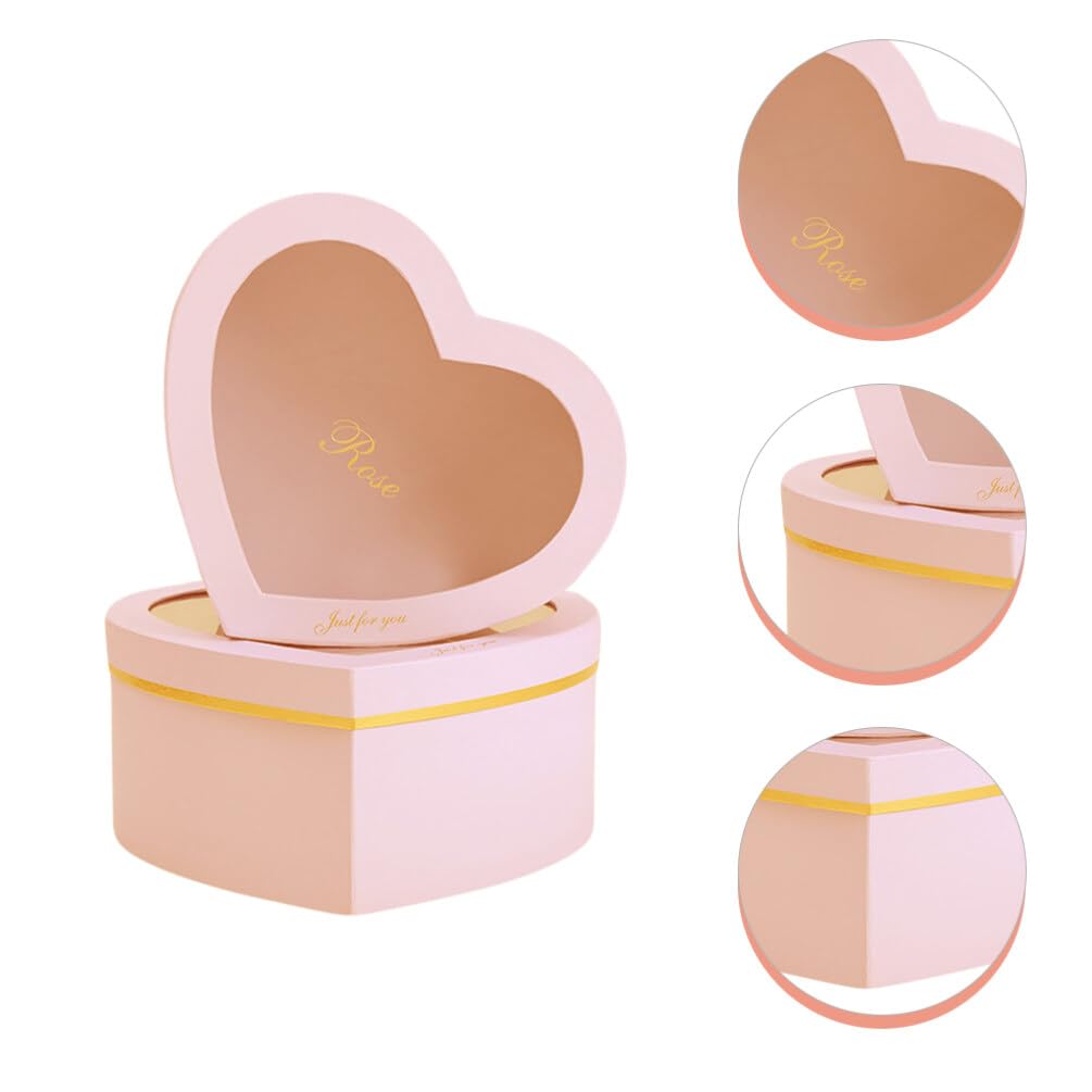 Amazon | Healifty ハート 形 ギフト ボックス 窓付き ピンク - 2 Pcak