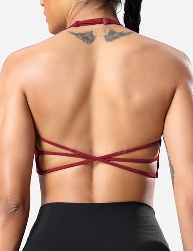 Image of YEOREO Women's Sports Bra Halter Workout Sports Bra Strappy Criss Cross Back Bra Removable Padded Yoga Crop Top