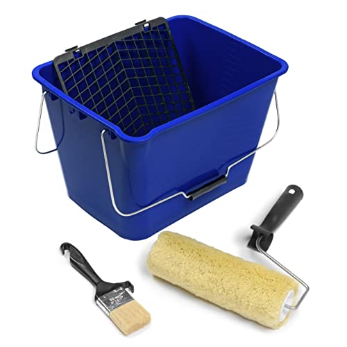 KIT TERRAZAS y SUELOS - Rodillo de Pintura Calidad Profesional con Cubeta Rejilla y Brocha - CUBETA 16 L CON REJILLA - PALETINA 50 mm - ESPECIAL IMPERMEABILIZACIÓN
