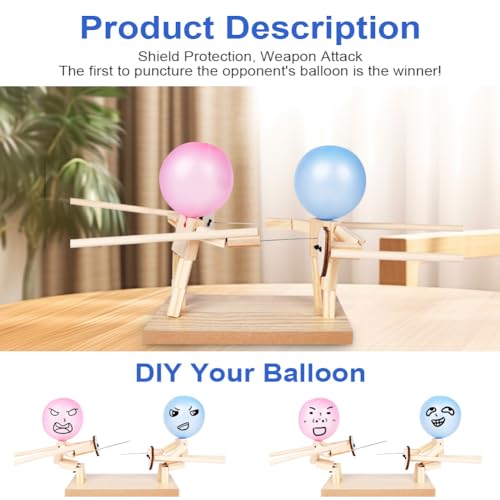 AYESY Balloon Bamboo Man Battle, Handgefertigte Hölzerne Fechtpuppen, Ballon Fechten Spiel für 2 Spieler, Familienspiele, Tabletop Spiele, Party Spiel Für Kinder Und Erwachsene, Mit 200 Luftballons