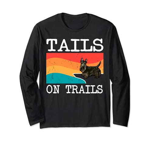 Tails On Trails Scottish Terrier Dog Funny Hiking Long Sleeve T-Shirt, Black